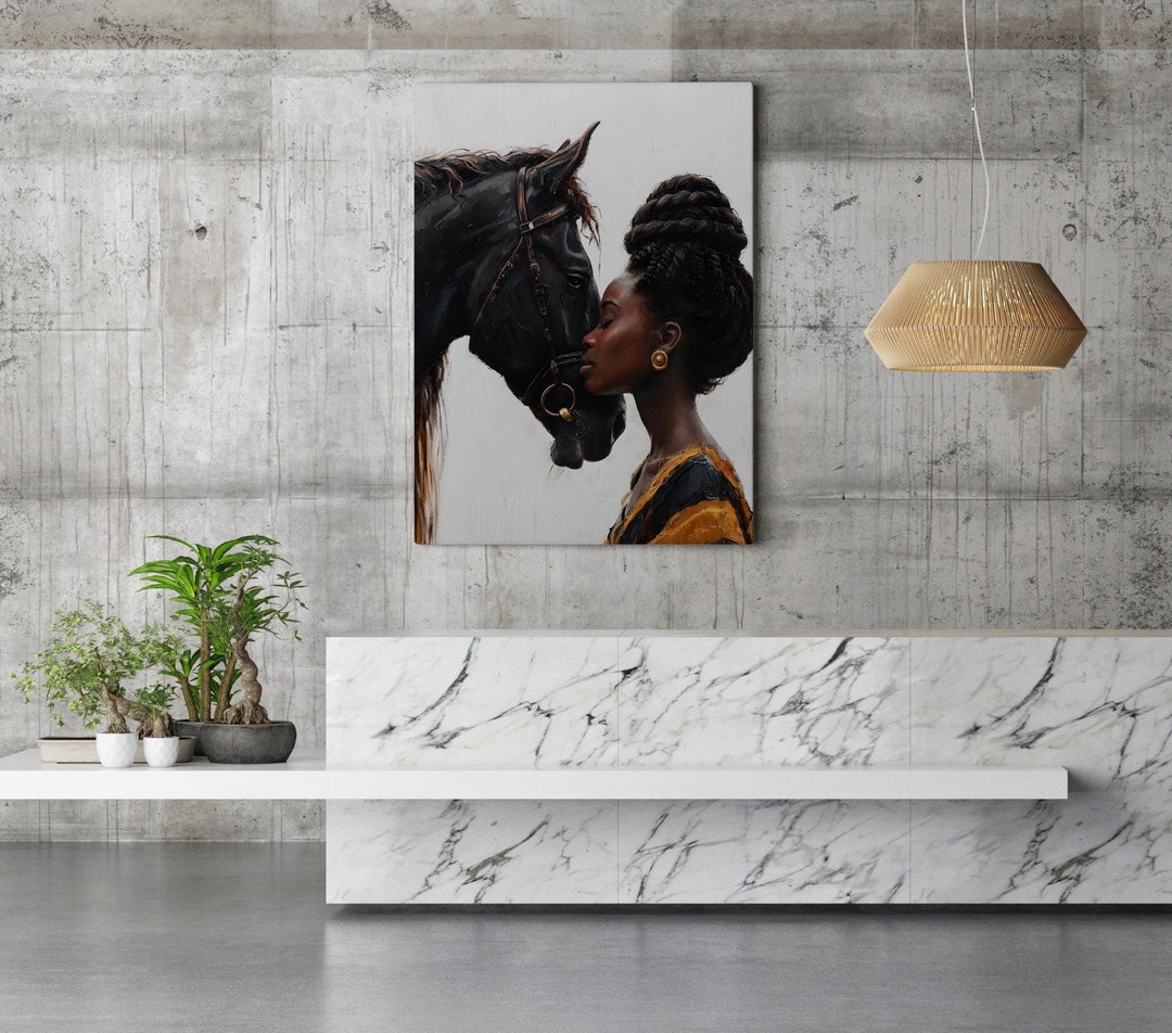 Oil Art Painting, Black Woman on Horse Wall Art, Black Horse, Horse ...
