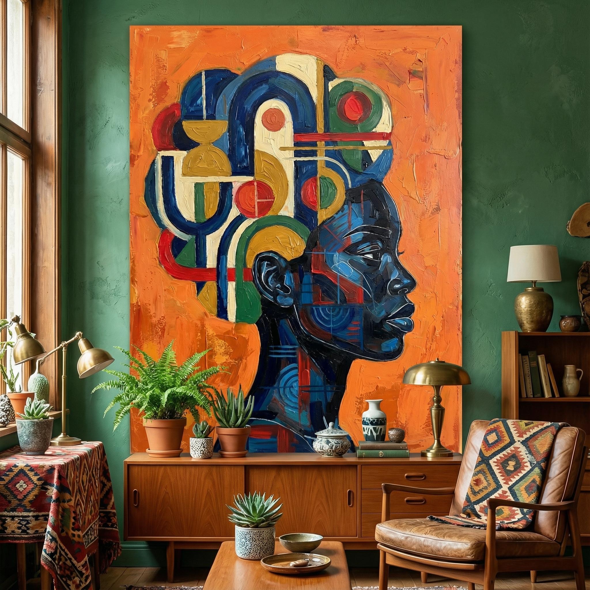 Black Woman Abstract Art African Portrait Geometric Canvas Modern Wall ...