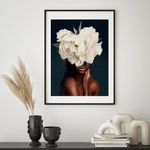 Black Woman Head Flowers Poster Black Art Black Woman Wall Art Modern ...