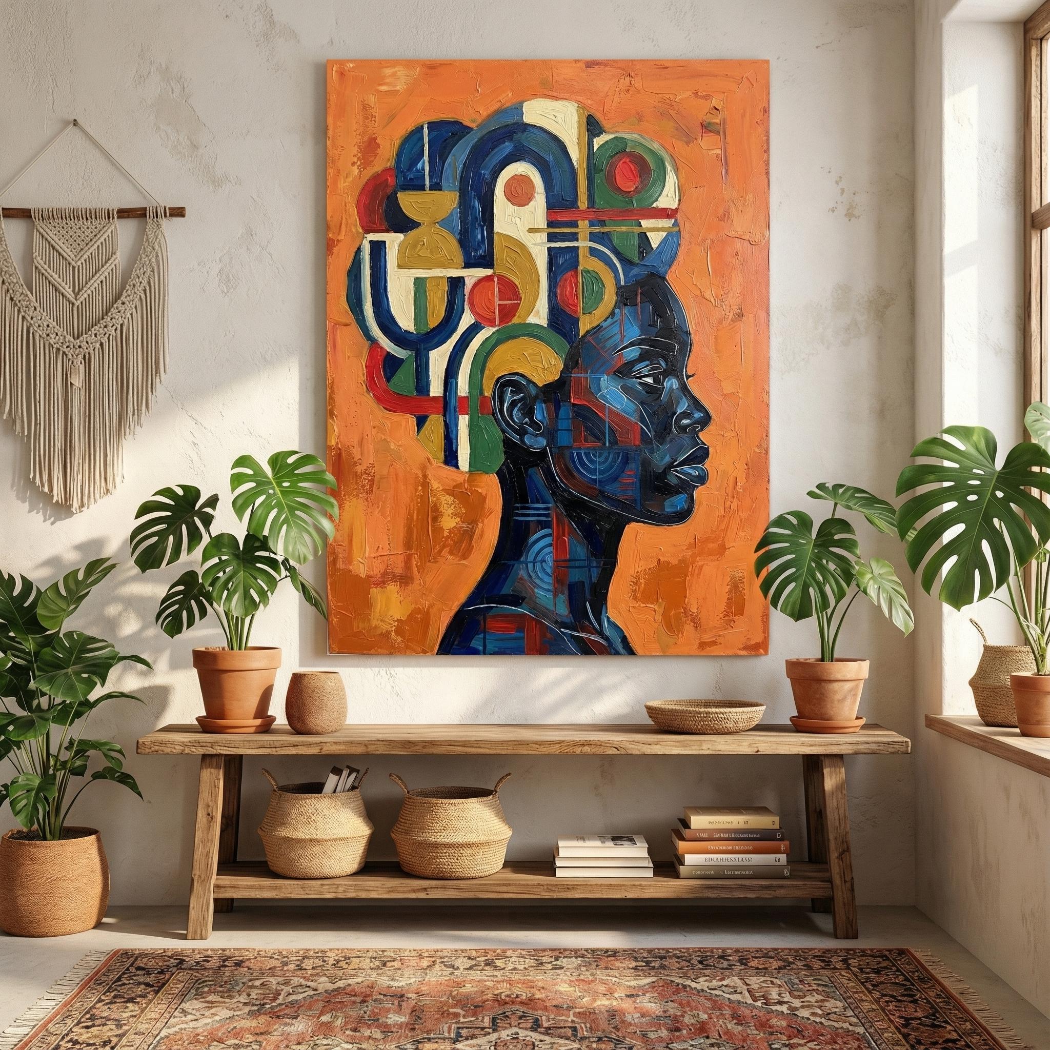 Black Woman Abstract Art African Portrait Geometric Canvas Modern Wall ...
