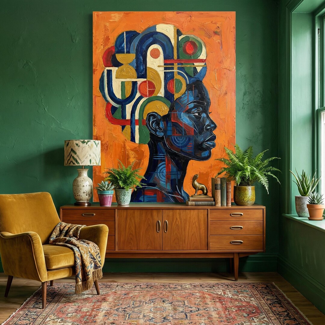Black Woman Abstract Art African Portrait Geometric Canvas Modern Wall ...