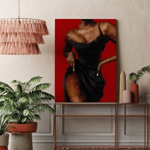 Black girl in black dress wall art, black woman boho wall art, African american art, printable wall, art digital download image 7