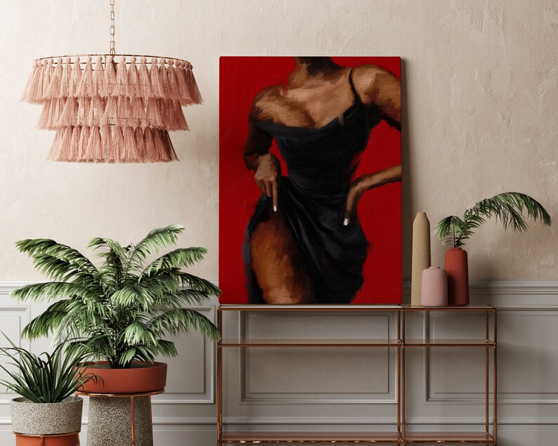 Black girl in black dress wall art, black woman boho wall art, African american art, printable wall, art digital download image 7