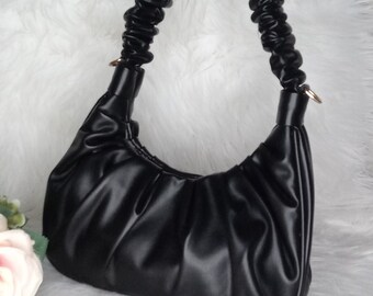 Draped ruffled ruched leather ruffled shoulder grab crossbody bag