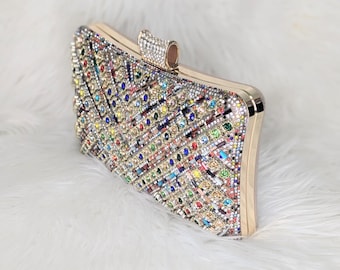 Rhinestone Gold Clutch Purse various colors for weddings parties, events, dinner nite out.