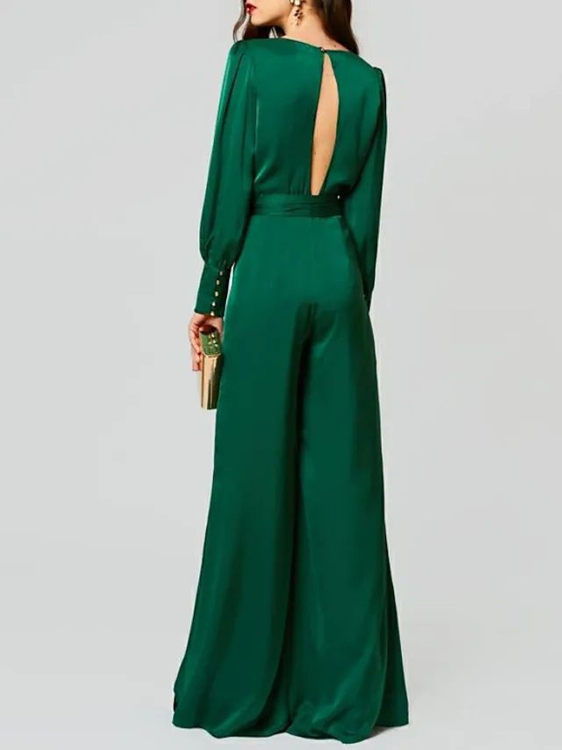 Emerald Green Silk Satin Jumpsuit Deep Vneck Jumpsuit Etsy