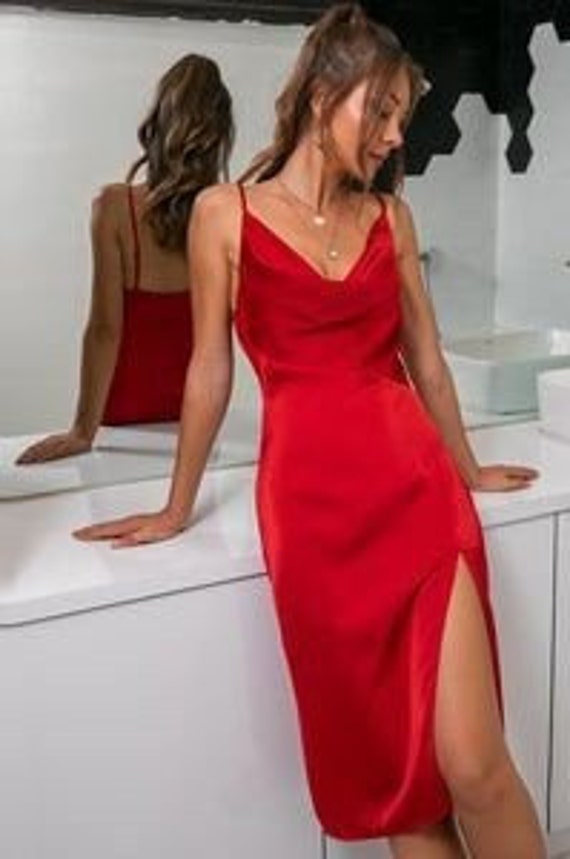 Red Silk Slip Midi Dress Silk Slip Trends Dress Bridesmaid Style Dress Bias Slip  Prom Dress Date Dress Midi Slip Dress - Etsy UK