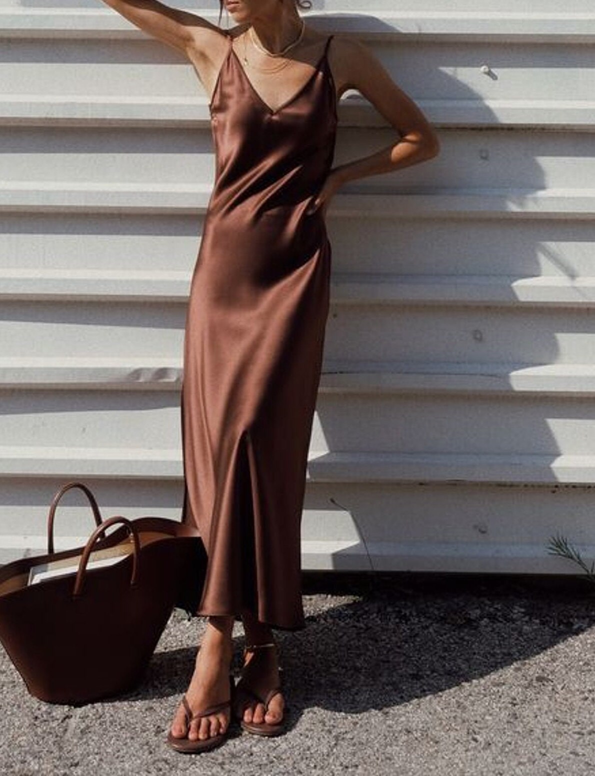 Silk Satin Dress With Slip , Ankle Length Slip Dress ,pale Pink Adjustable Spaghetti Straps