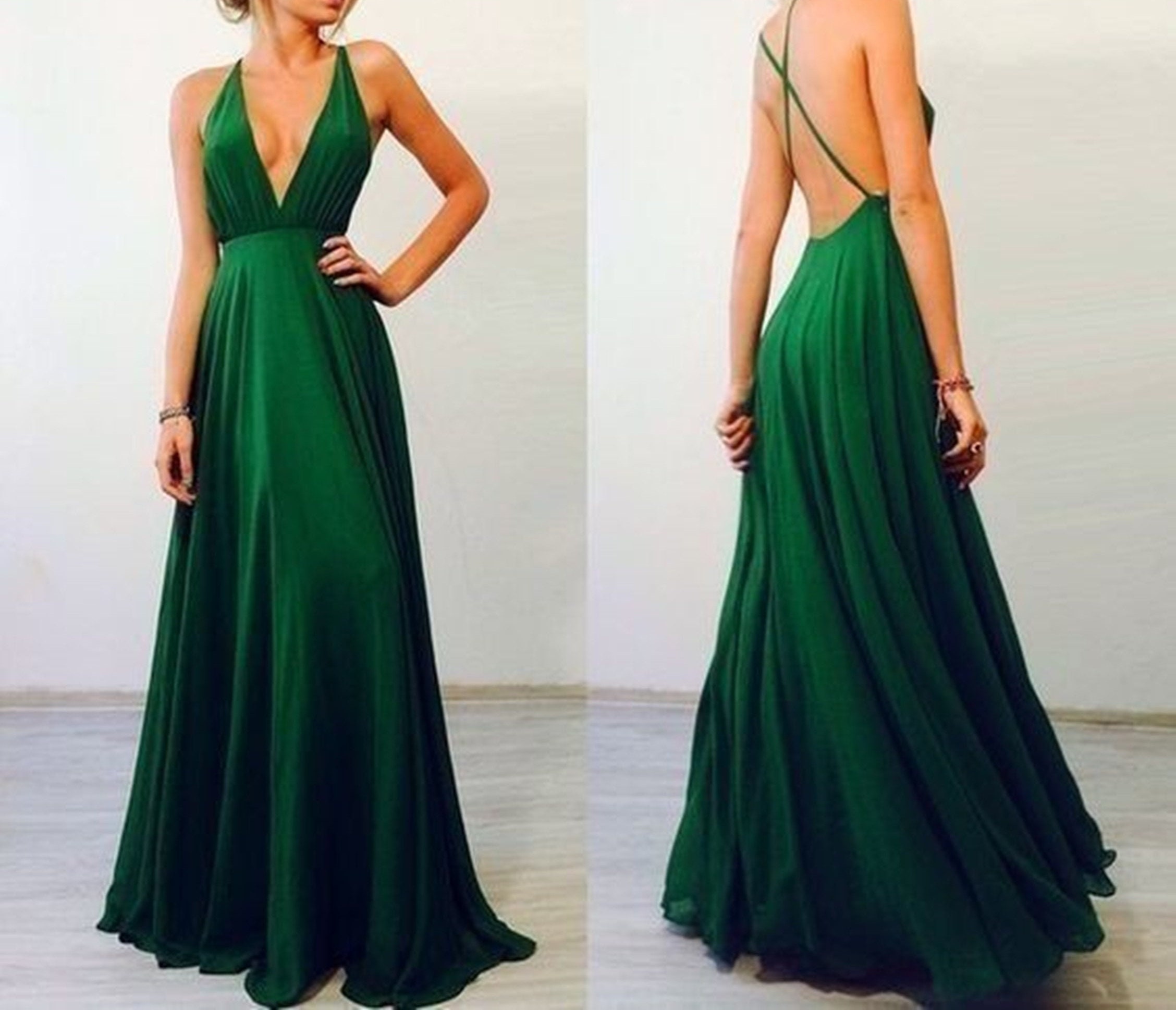 Sassy Silk Satin Green Dress With Open Back , Bridemaid Silky Dress