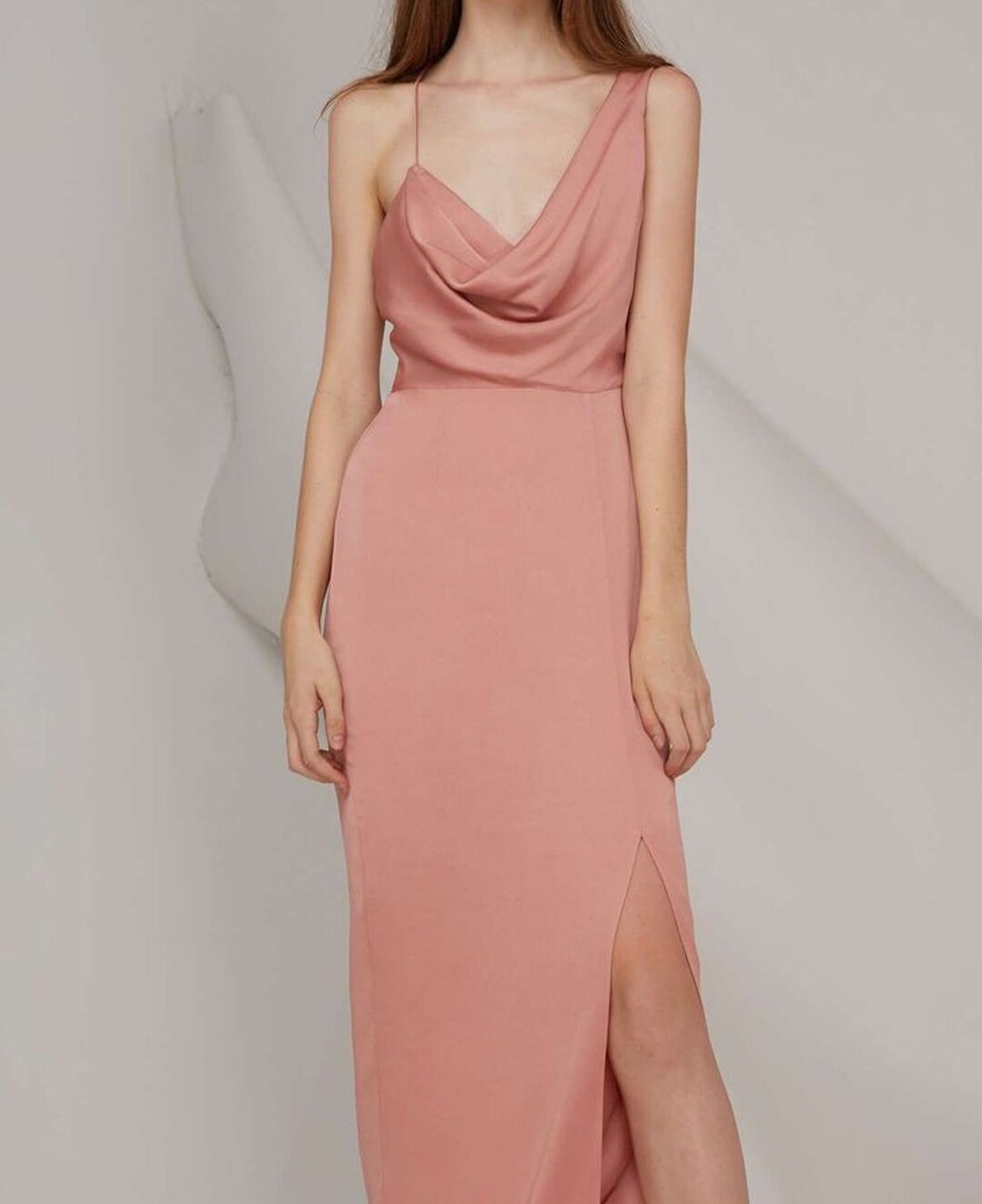 Silk Satin Maxi Length Slip Dress Pale Pink Date Nightopen Etsy