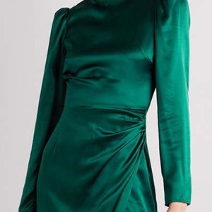 Wrap Emerald green silk slip dress , long sleeve dress , satin silk dress , bridemaid silky dresses , emerald green long dress .