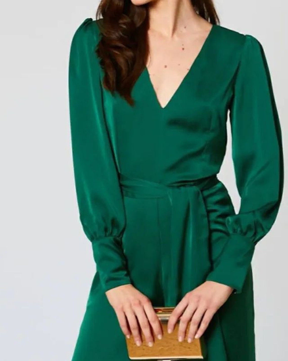 Emerald Green Silk Satin Jumpsuit Deep Vneck Jumpsuit Etsy