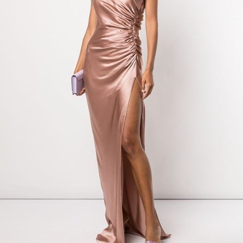 Elegent Silk Satin Dress in Rose Gold Color one Shoulder - Etsy