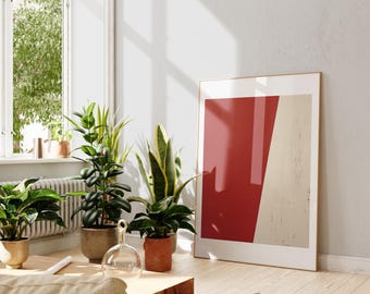 Wall | Minimalist Red White Abstract Modern Diptych Wall Art Living Room Office