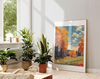 Herbst Blätterdach | Lebendige Herbst Landschaft Wand Kunst Herbst Natur Druck für Wohnzimmer Dekor