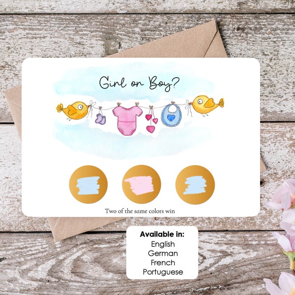 Gender Reveal Scratch Postcard | Girl or Boy? | Gender Announce | Pregnancy | Baby Shower | Mädchen oder Junge | Babyparty | Rubbelkarte