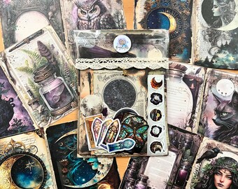 Mega Journal Set mit Mystik, Konstellation, Fantasy Artikel | Journaling Kit, Journal Zubehör, Junk Journal Bundle, Scrapbook, Collage