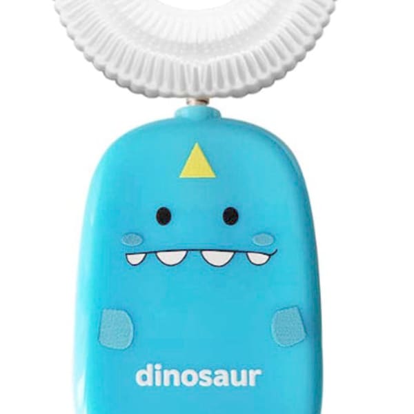 Brosse à dents manuelle avec poils en forme de U Tête de brosse à dents en silicone de qualité alimentaire pour les enfants de 2 à 7 ans (bleu)