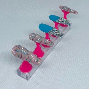 Blue Bling Long Coffin Press on Fake Nails
