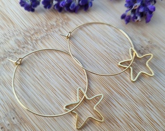 STAR Hoop Earrings, Minimalist, Statement Earrings, 316 Surgical Stainless Steel Gold Plated