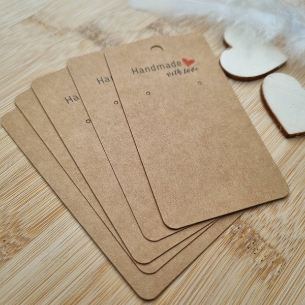 Schmuckkarten/Display "Handmade with Love" aus braunen Kraftpapier 10 Stck.