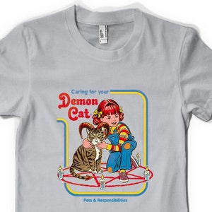 Free Personalisation Caring For Your Demon Cat Pets And Responsibilities  Horror Birthday Gift Unisex Adult And Kids T Shirt UK Sizes