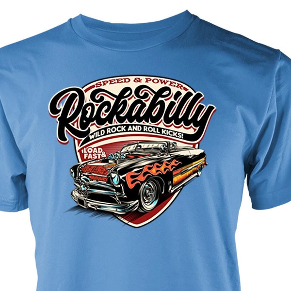 Free Personalisation Rockabilly Speed And Power Wild Rock And Roll Kicks Fast Car Flames Birthday Gift Unisex Adult And Kids T Shirt