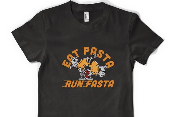 Free Personalisation Eat Pasta Run Fasta Cotton T-Shirt Adult Kids Unisex