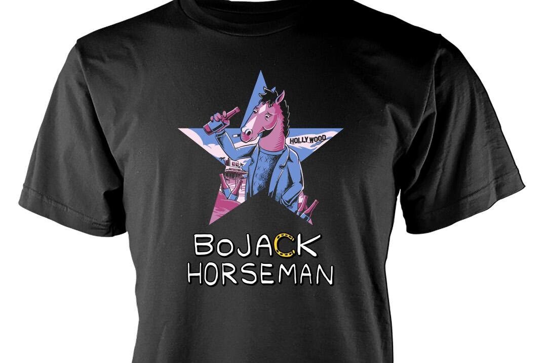T-shirt BoJack Horseman Homme/femme – Coton Bio, Imprimé Cavalier Animé, Coupe Regular