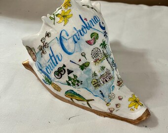 South Carolina Decoupage Whelk Shell: Coastal Home Decor, Ocean Art