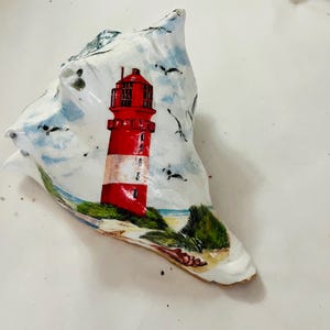 Decoupaged Whelk Shell Art: Coastal Beach Decor, Nautical Gift