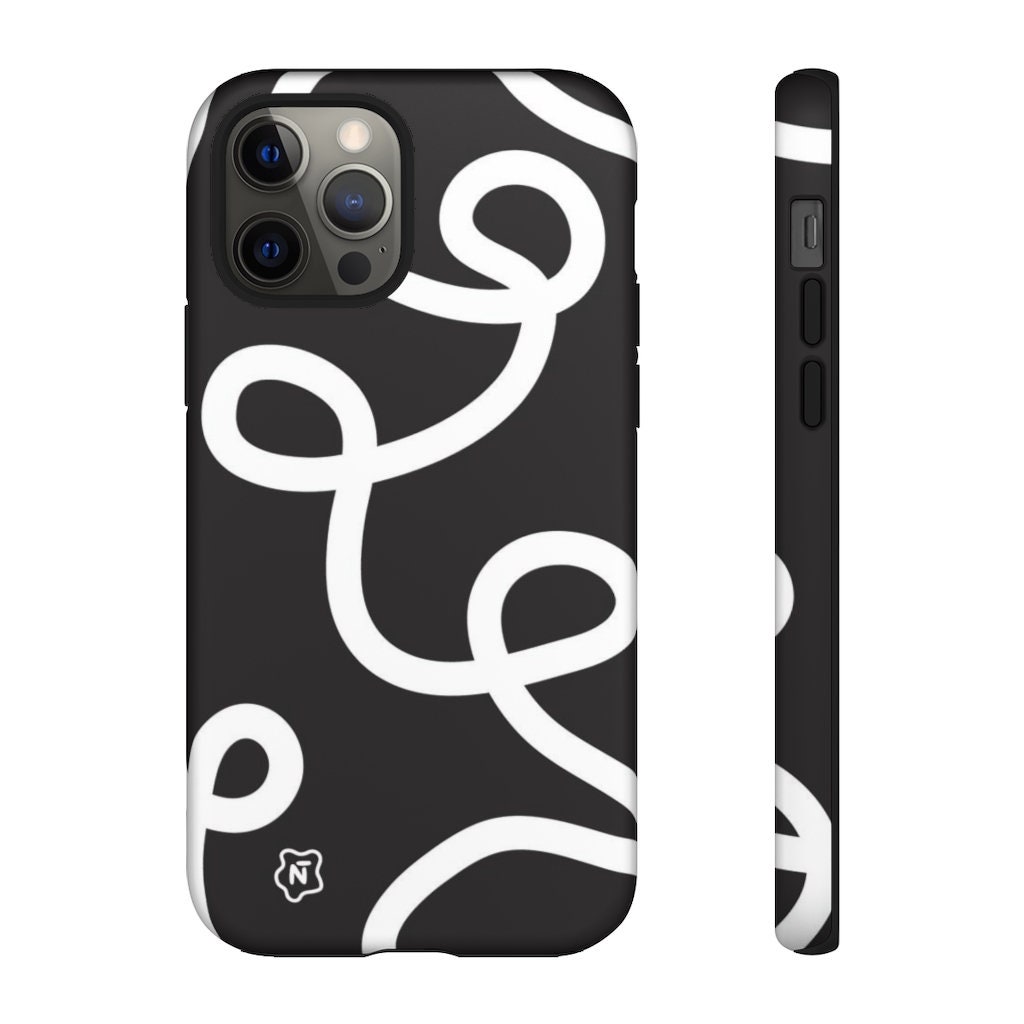 Black & White Abstract Squiggle Protective Tough Phone Case