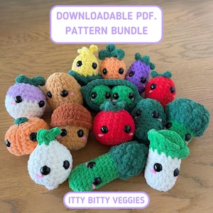 Lot de motifs au crochet sans couture Itty Bitty Veggies | 15 patrons (PDF téléchargeable)