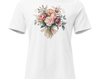 Camiseta vintage floral rosa y blanca para mujer