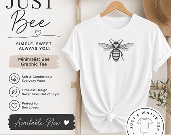 Camiseta minimalista de abeja, camiseta vintage con estampado de abeja, camiseta de estilo cottagecore inspirada en la naturaleza, camiseta botánica de insectos, camiseta blanca unisex, camiseta sencilla de abeja.