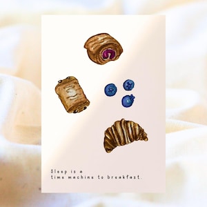 Karte Gebäck, Croissant, Blaubeeren, Schokobrötchen lustige Karte/Liebe/Frühstück/Einladung
