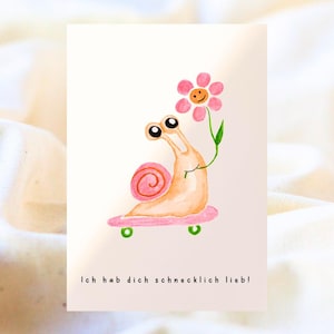 Karte Schnecke mit Blume und Skateboard Muttertag/Liebe/Geburtstag/lustige Karte