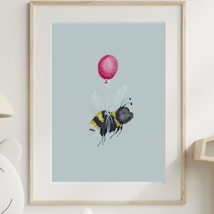 A4 Poster Biene mit Ballon Wandbild Kinderzimmer