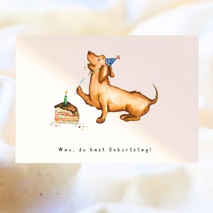 Karte Hund isst Kuchen Geburtskarte/Liebe/Geburtstag/lustige Karte