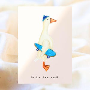 Karte Gans mit Mütze und Skateboard Geburtskarte/Liebe/Geburtstag/lustige Karte