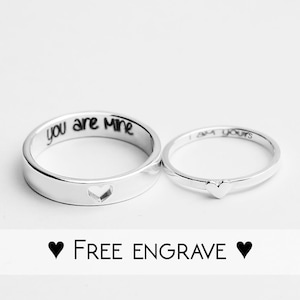 Tiny Hearts Sterling Silver Couple Rings | Promise Rings For Couples | His and Her Promise Rings | Personalized | Gift For Him