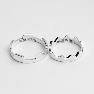 King and Queen Sterling Silver Crown Rings: Matching Couple Bands with Engraving