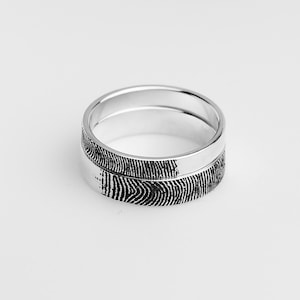Personalized Fingerprint Couple Rings: Engraved Sterling Silver Bands