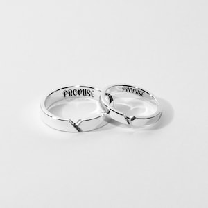 Interlocking V Design Couple Rings: 925 Sterling Silver Bands Set