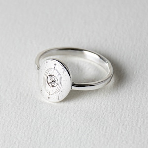 Custom Celestial Tarot Signet Ring, 925 Sterling Silver Astrology Jewelry, Mystic Witchy Amulet, The World Card Starry Moon Gift, Boho