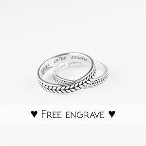 Weizen Paarringe: Personalisierte 925 Sterling Silber Eheringe, oxidiertes Kornmuster