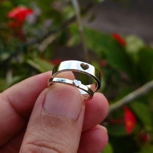 Tiny Hearts Couple Rings: 925 Sterling Silver Promise Matching Bands Set, Personalized Handwritten