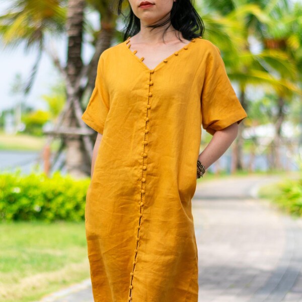 Cotton-Linen Pleated Button-Front  Mini Dress main image 1