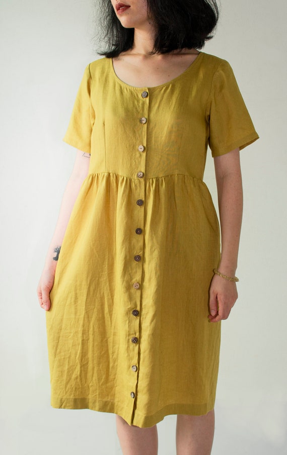 Button Baby Doll Linen Dress Long Linen Dress Dress for Etsy