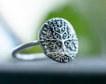 Tree of Life Signet Ring: 925 Sterling Silver Spiritual Jewelry, 3D Relief Symbol